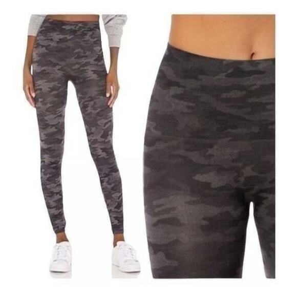 SPANX Pants - Spanx Gray Camo Print Leggings Medium Workout Casual Athleisure Gym Running